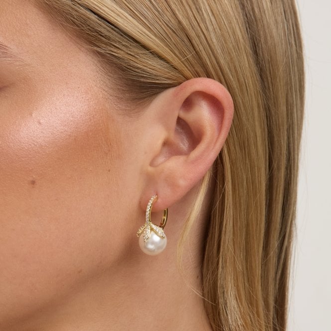 Jon Richard Jon Richard Gold Plated Crystal Leaf And Pearl Earrings