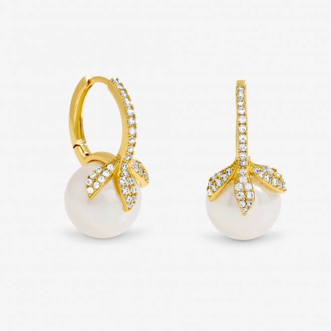 jon richard Jon Richard Gold Plated Crystal Leaf and Pearl Earrings