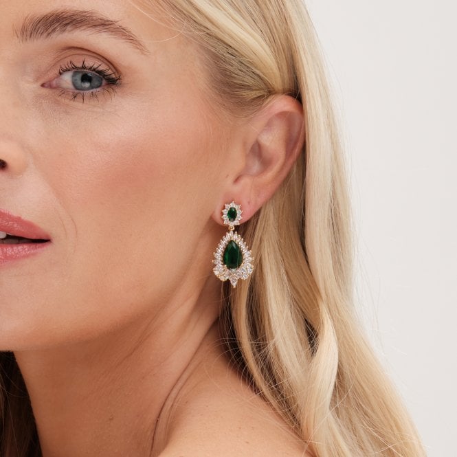Jon Richard Jon Richard Gold Plated Cubic Zirconia And Emerald Statement Earrings