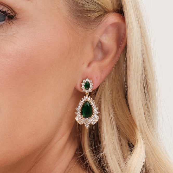 Jon Richard Jon Richard Gold Plated Cubic Zirconia And Emerald Statement Earrings