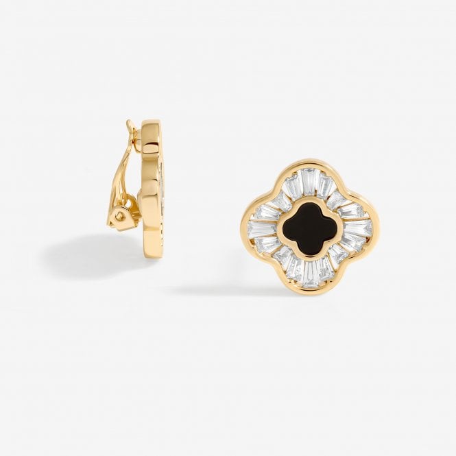 jon richard Jon Richard Gold Plated Cubic Zirconia And Jet Clover Clip Earrings