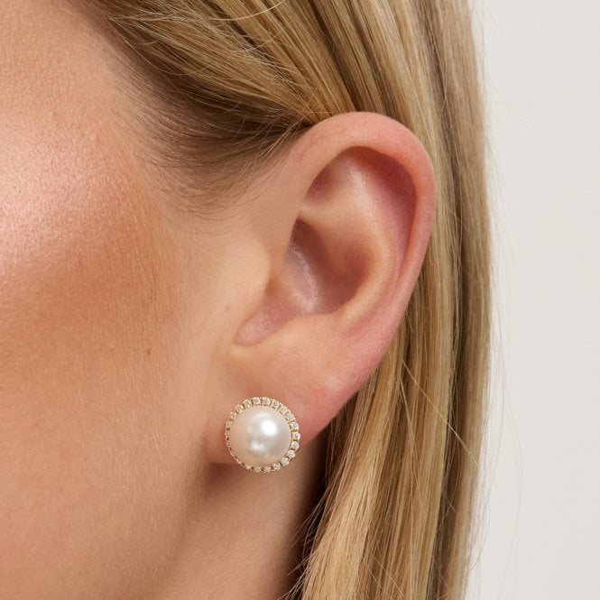 Jon Richard Jon Richard Gold Plated Cubic Zirconia And Pearl Stud Earrings