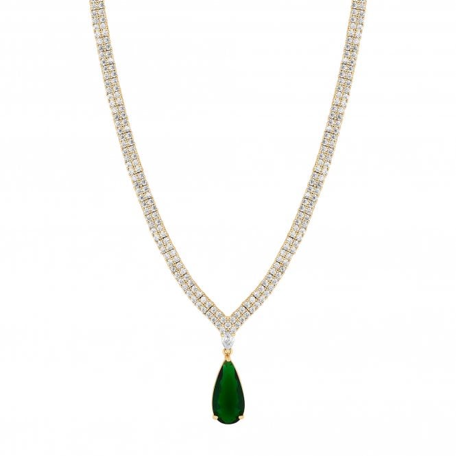 Jon Richard Jon Richard Gold Plated Cubic Zirconia Emerald Green Pear Drop Collar Necklace - Gift Boxed