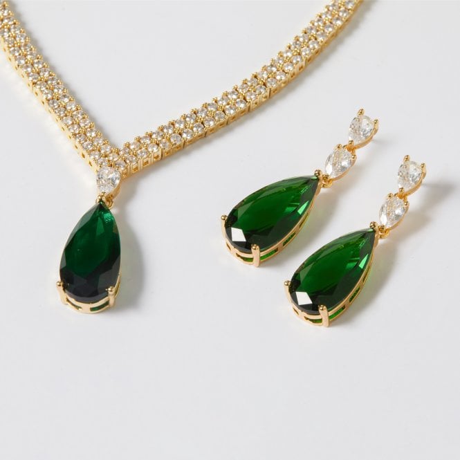 Jon Richard Jon Richard Gold Plated Cubic Zirconia Emerald Green Pear Drop Collar Necklace - Gift Boxed