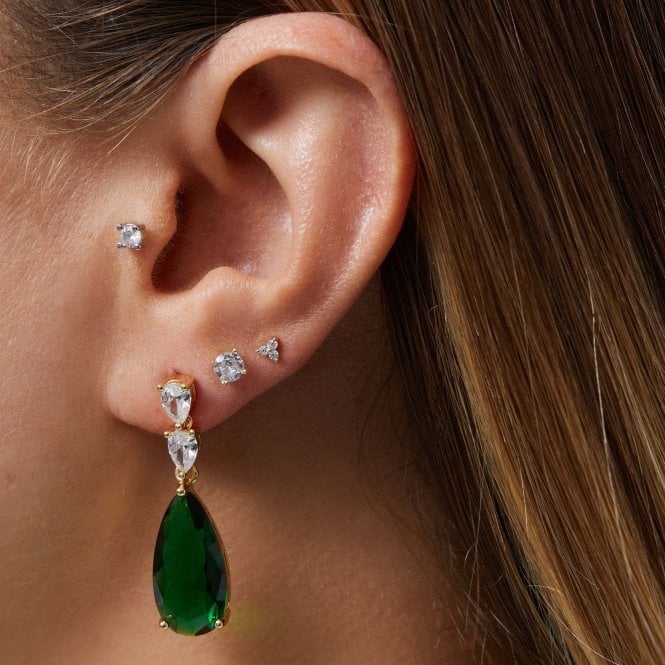 Jon Richard Jon Richard Gold Plated Cubic Zirconia Emerald Green Pear Drop Earrings - Gift Boxed