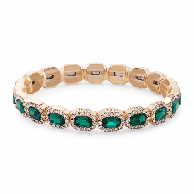 Jon Richard Jon Richard Gold Plated Emerald Green Crystal Rectangle Stretch Bracelet