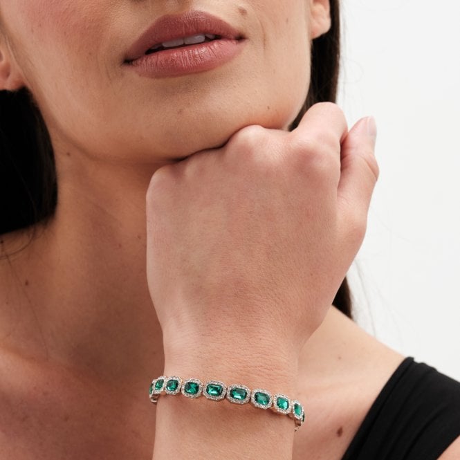 Jon Richard Jon Richard Gold Plated Emerald Green Crystal Rectangle Stretch Bracelet