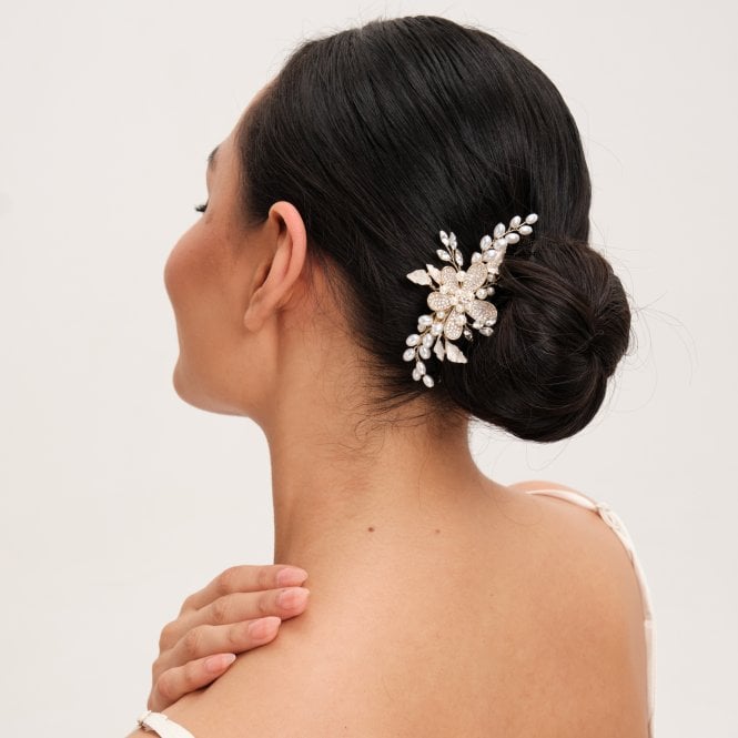 Jon Richard Jon Richard Gold Plated Floral And Pearl Hair Slide