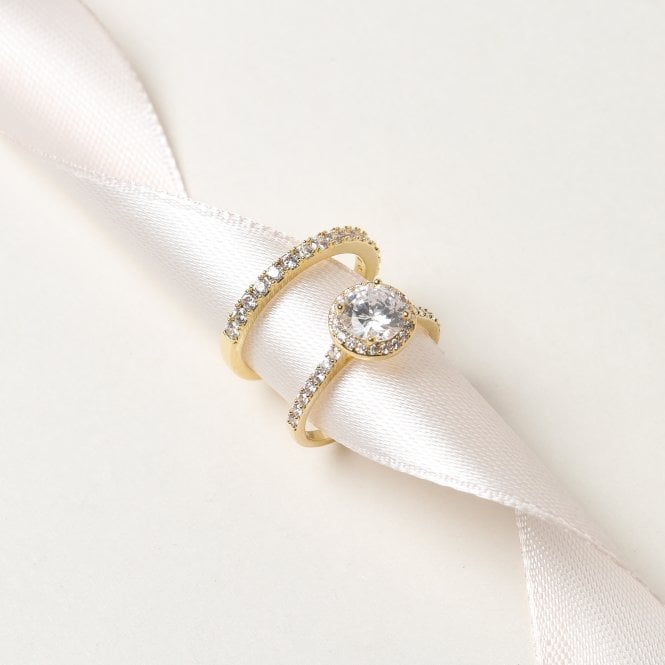 Jon Richard Jon Richard Gold Plated Halo Engagement Ring Set