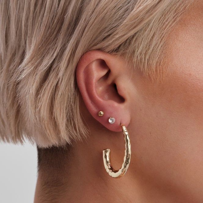 Jon Richard Jon Richard Gold Plated Hammered Stainless Steel Hoop Earrings