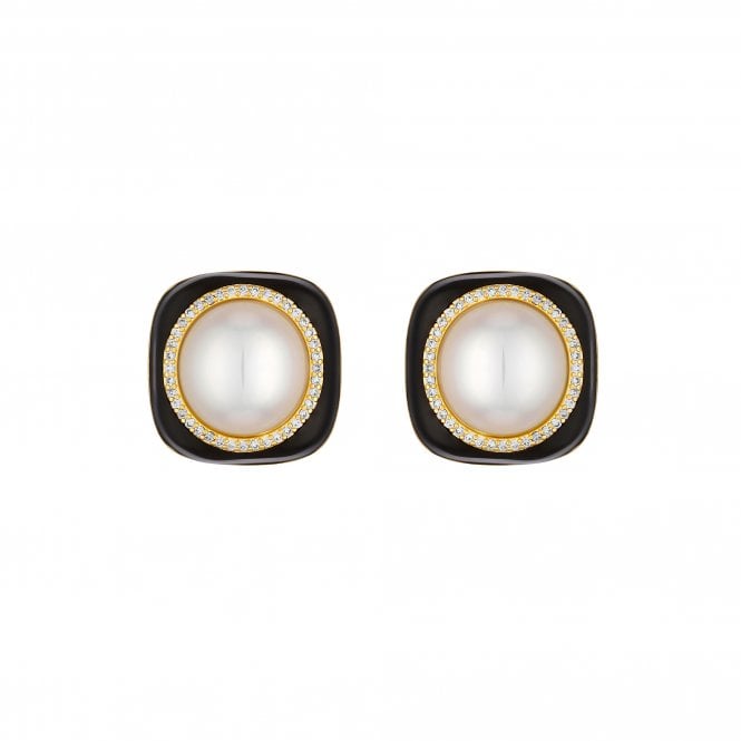 Jon Richard Jon Richard Gold Plated Jet And Pearl Earrings