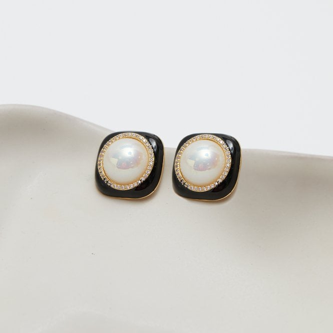 Jon Richard Jon Richard Gold Plated Jet And Pearl Earrings