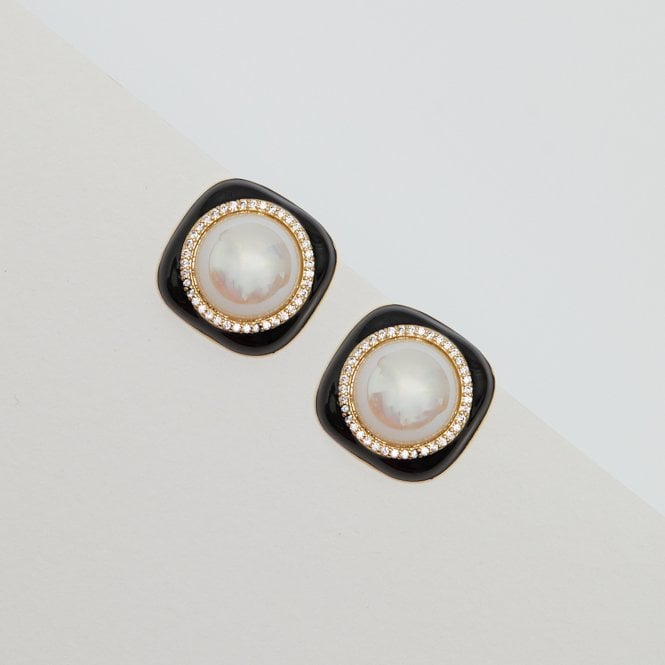 Jon Richard Jon Richard Gold Plated Jet And Pearl Earrings