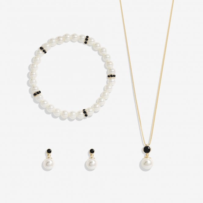 Jon Richard Jon Richard Gold Plated Jet And Pearl Trio Set - Gift Box