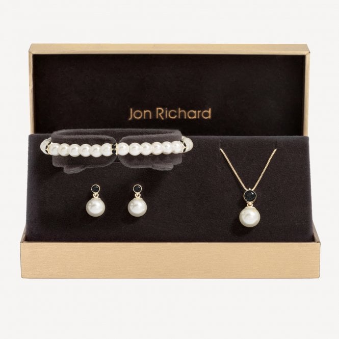 jon richard Jon Richard Gold Plated Jet And Pearl Trio Set - Gift Box