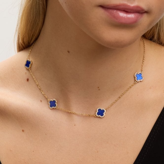 Jon Richard Jon Richard Gold Plated Lapis Station Clover Necklace