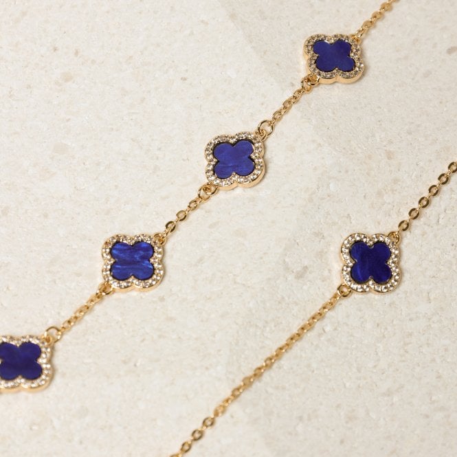 Jon Richard Jon Richard Gold Plated Lapis Station Clover Necklace