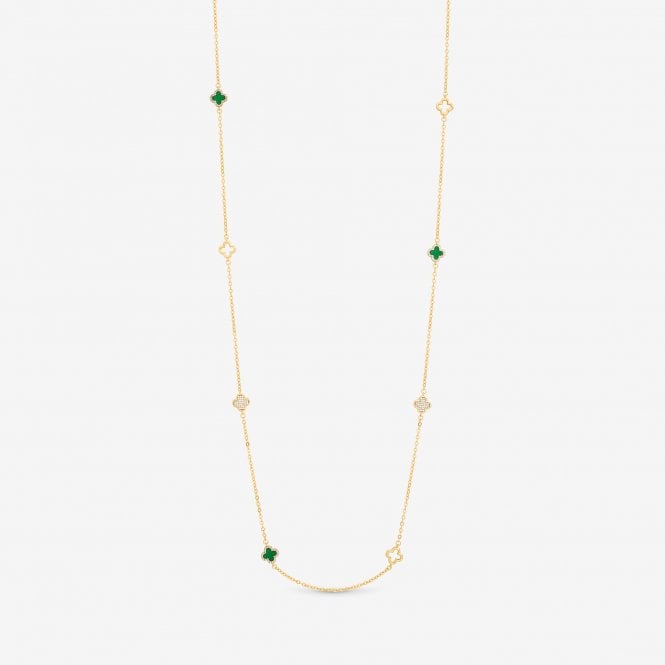 jon richard Jon Richard Gold Plated Malachite Clover Station Rope Necklace