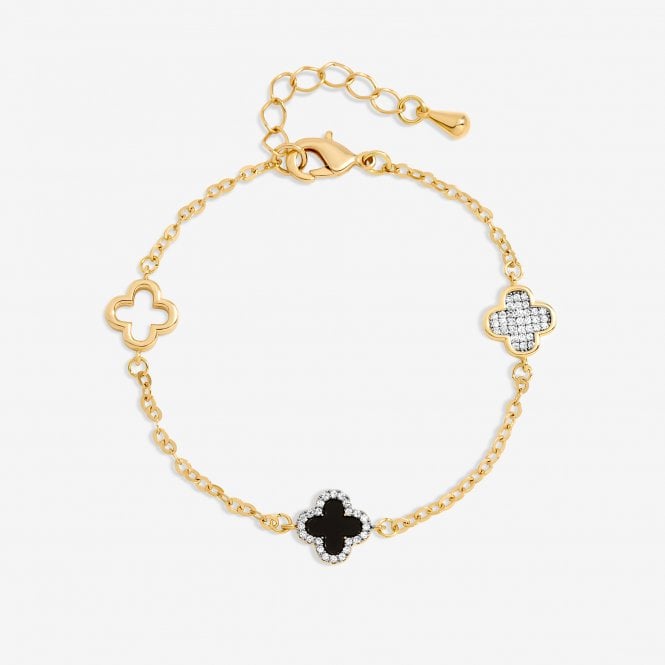 jon richard Jon Richard Gold Plated Pave and Jet Clover Bracelet