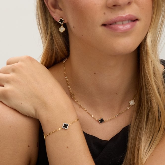 Jon Richard Jon Richard Gold Plated Pave And Jet Clover Necklace