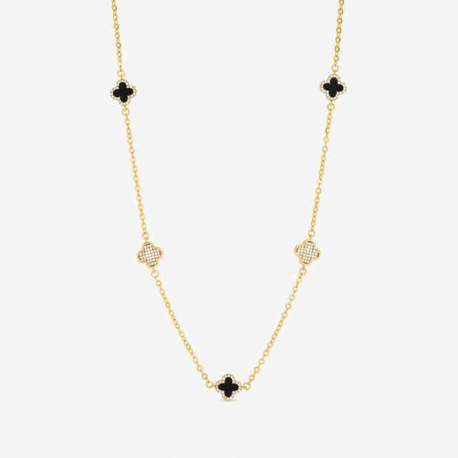jon richard Jon Richard Gold Plated Pave and Jet Clover Necklace