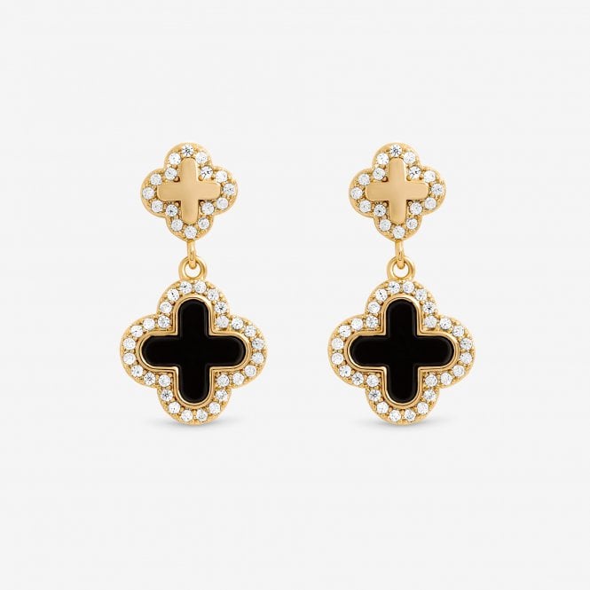 jon richard Jon Richard Gold Plated Pave and Jet Enamel Clover Earrings
