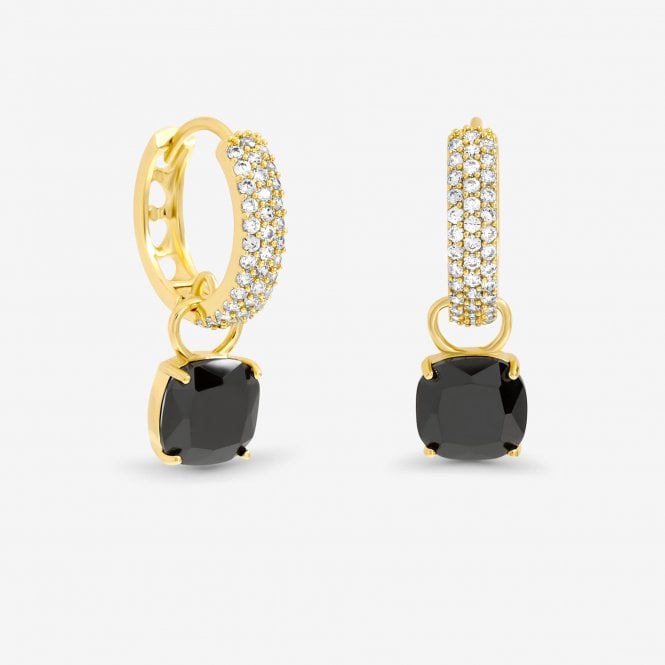 jon richard Jon Richard Gold Plated Pave and Jet Huggie Charm Earrings