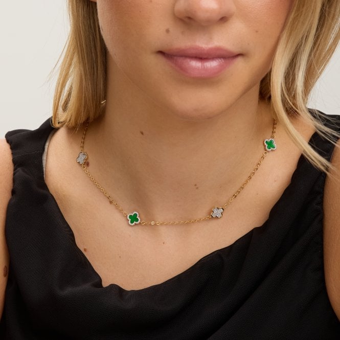 Jon Richard Jon Richard Gold Plated Pave And Malachite Clover Necklace