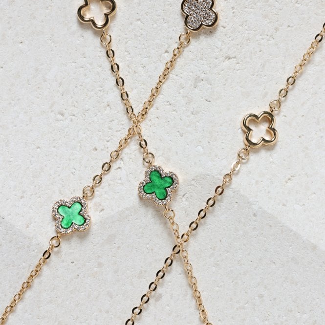 Jon Richard Jon Richard Gold Plated Pave And Malachite Clover Necklace