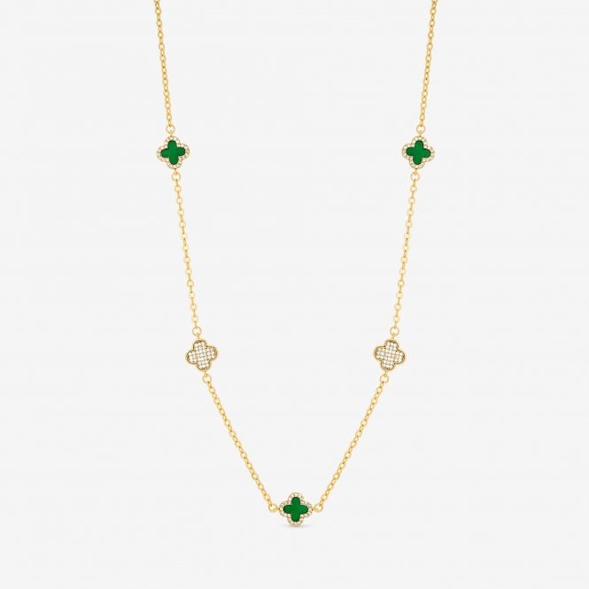 jon richard Jon Richard Gold Plated Pave and Malachite Clover Necklace