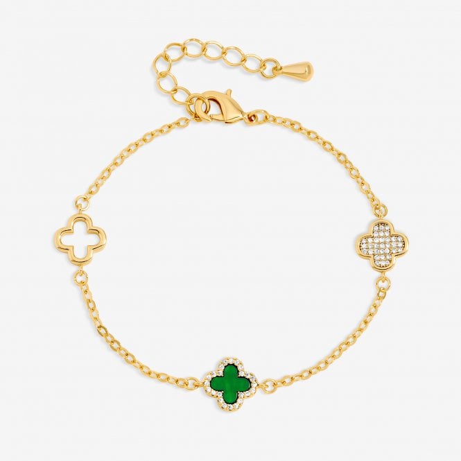 jon richard Jon Richard Gold Plated Pave and Malachite Clover Bracelet