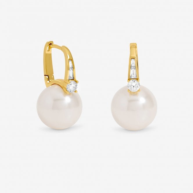 jon richard Jon Richard Gold Plated Polished and Crystal Stone Pearl Hoops