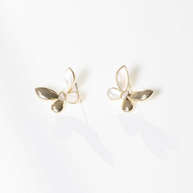 Jon Richard Jon Richard Gold Plated Polished And Mother Of Pearl Butterfly Stud Earrings