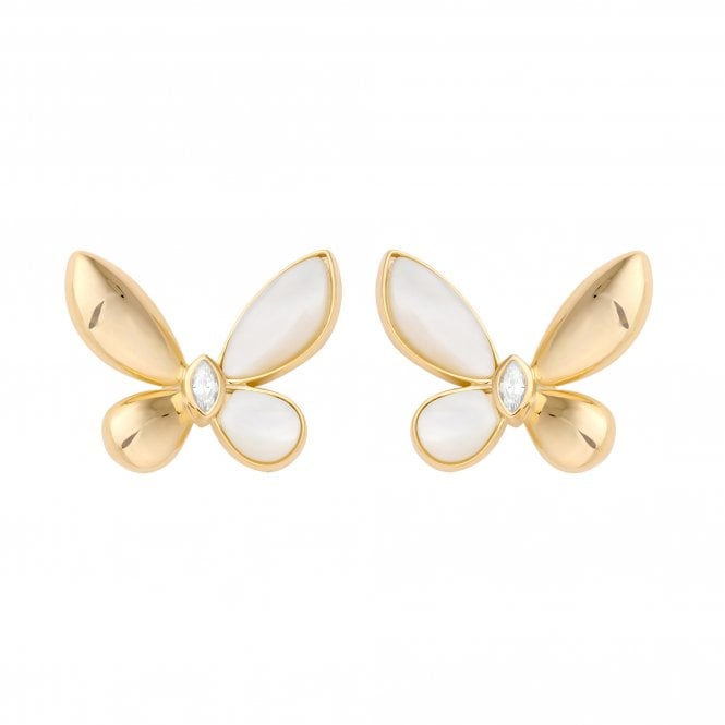 jon richard Jon Richard Gold Plated Polished And Mother Of Pearl Butterfly Stud Earrings