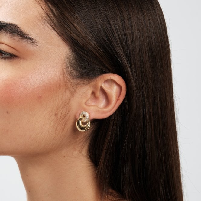 Jon Richard Jon Richard Gold Plated Polished And Pave Circle Drop Earrings