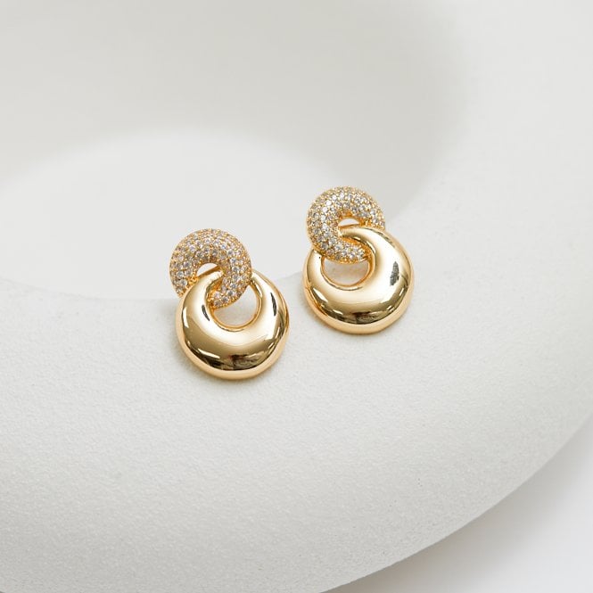 Jon Richard Jon Richard Gold Plated Polished And Pave Circle Drop Earrings