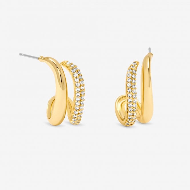 jon richard Jon Richard Gold Plated Polished and Pave Double Row Hoop Earrings