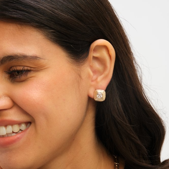 Jon Richard Jon Richard Gold Plated Ridge And Crystal Stud Earrings