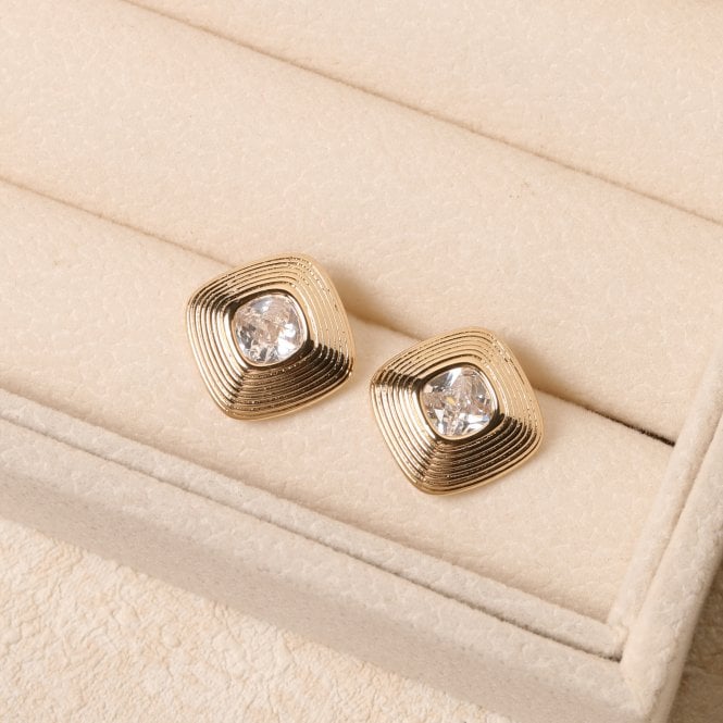 Jon Richard Jon Richard Gold Plated Ridge And Crystal Stud Earrings