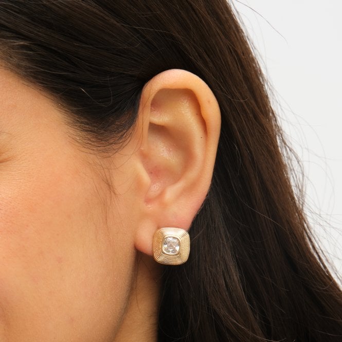 Jon Richard Jon Richard Gold Plated Ridge And Crystal Stud Earrings