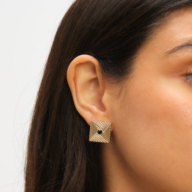 Jon Richard Jon Richard Gold Plated Ridge And Jet Square Earrings