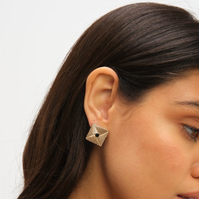 Jon Richard Jon Richard Gold Plated Ridge And Jet Square Earrings