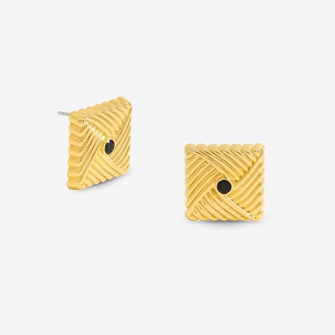 jon richard Jon Richard Gold Plated Ridge And Jet Square Earrings