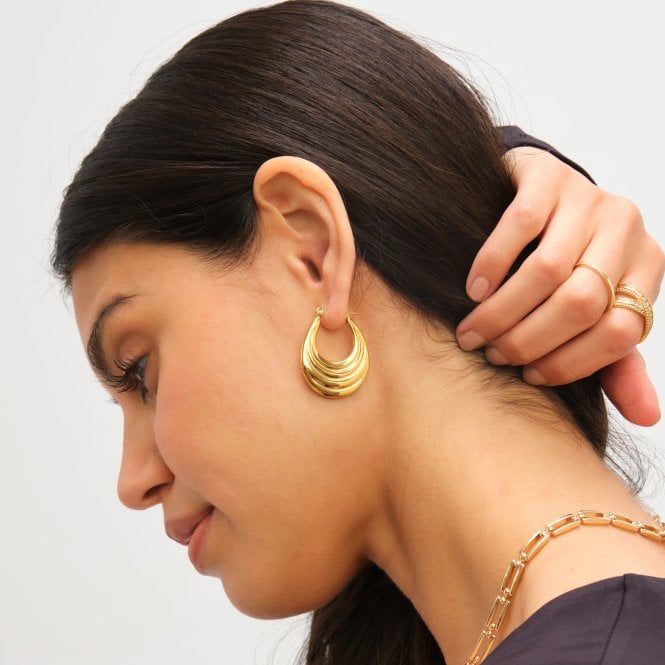 Jon Richard Jon Richard Gold Plated Ridge Hoop Earrings