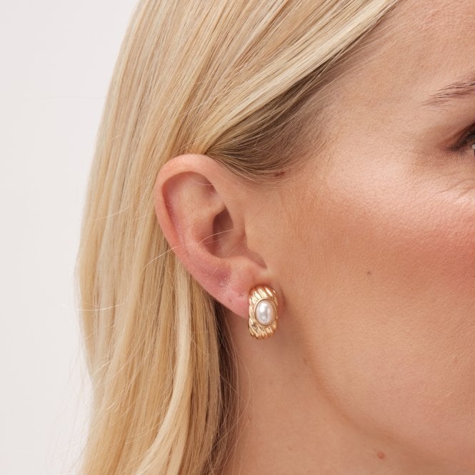 Jon Richard Jon Richard Gold Plated Ridge Pearl Clip Earrings
