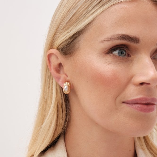 Jon Richard Jon Richard Gold Plated Ridge Pearl Clip Earrings