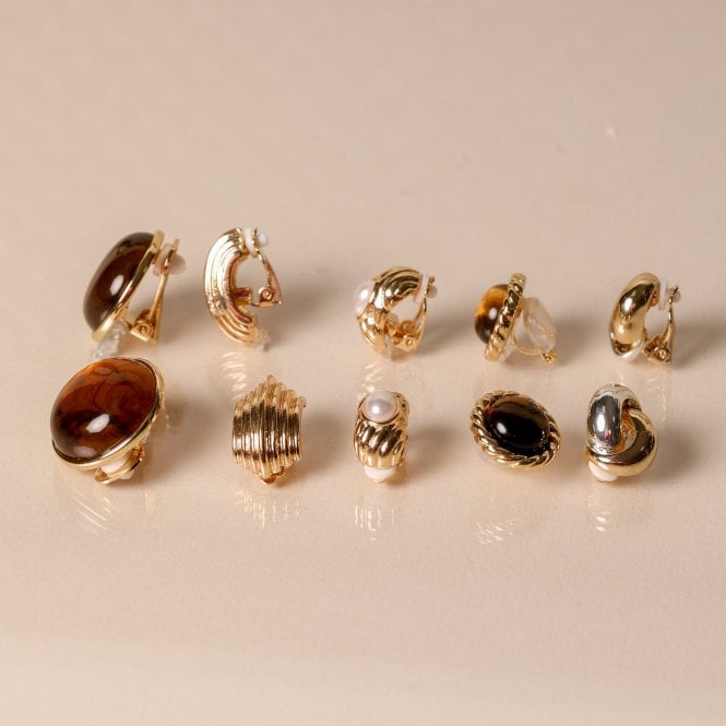 Jon Richard Jon Richard Gold Plated Ridge Pearl Clip Earrings