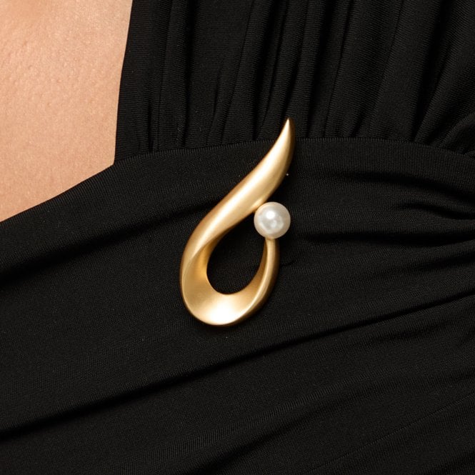 Jon Richard Jon Richard Gold Plated Satin Swirl And Pearl Brooch - Gift Box