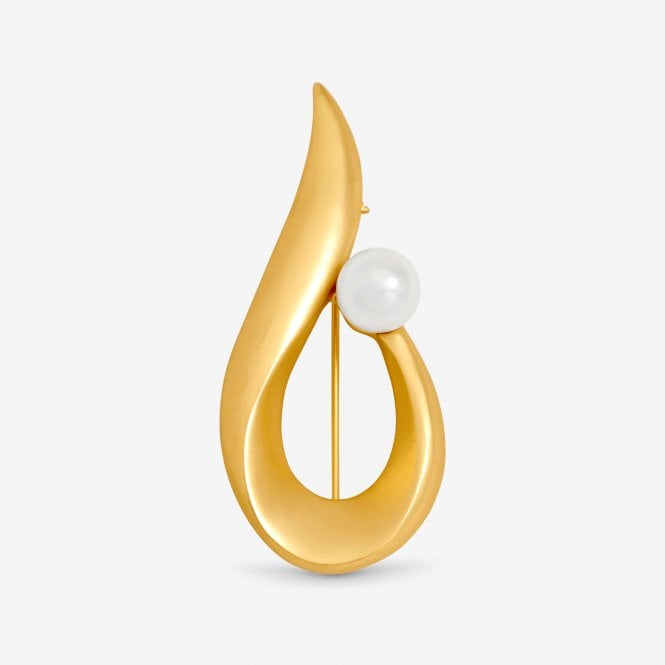 jon richard Jon Richard Gold Plated Satin Swirl and Pearl Brooch - Gift Box jon richard Jon Richard Gold Plated Satin Swirl and Pearl Brooch - Gift Box