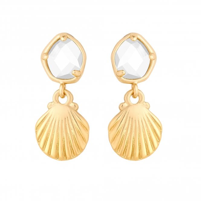 Jon Richard Jon Richard Gold Plated Shell And Crystal Drop Earrings